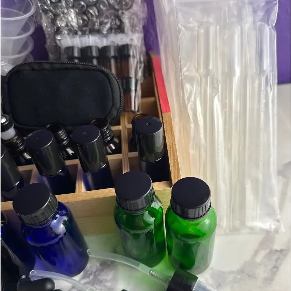 75 PC DIY Essential Oils Kit Aromatherapy Glass Bottle Lot Homemade Roller Vials